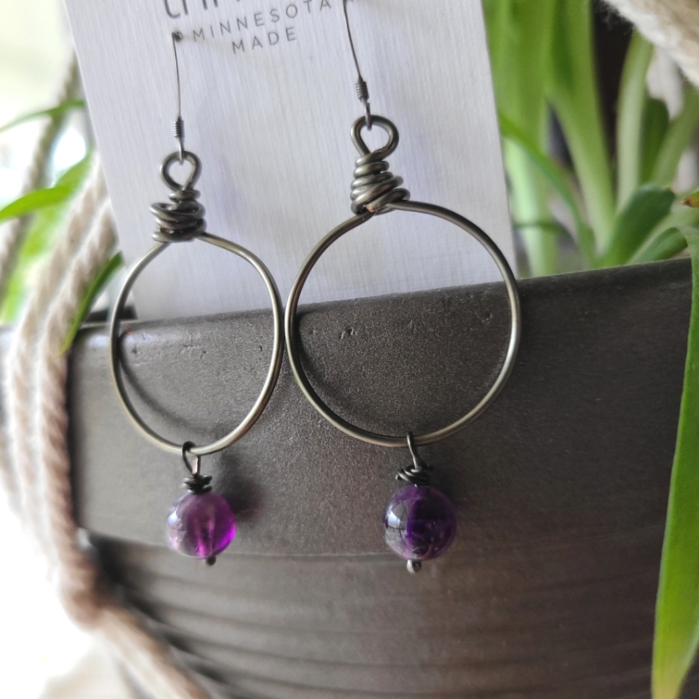 Dainty Purple Bead and Metal Earrings